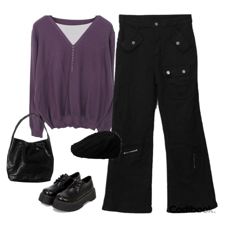 anyonemore 컬처 레더 빅 보부상 숄더백 (2color),anyonemore 리베르 라인 솔 헌팅 캡 (2color),binary01 캐치브 카고팬츠등을 매치한 코디