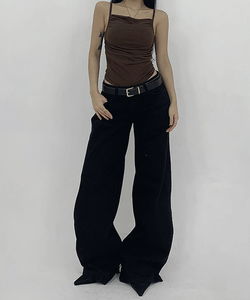 코이 데일리 블랙 로우라이즈 데님 와이드 팬츠(S)