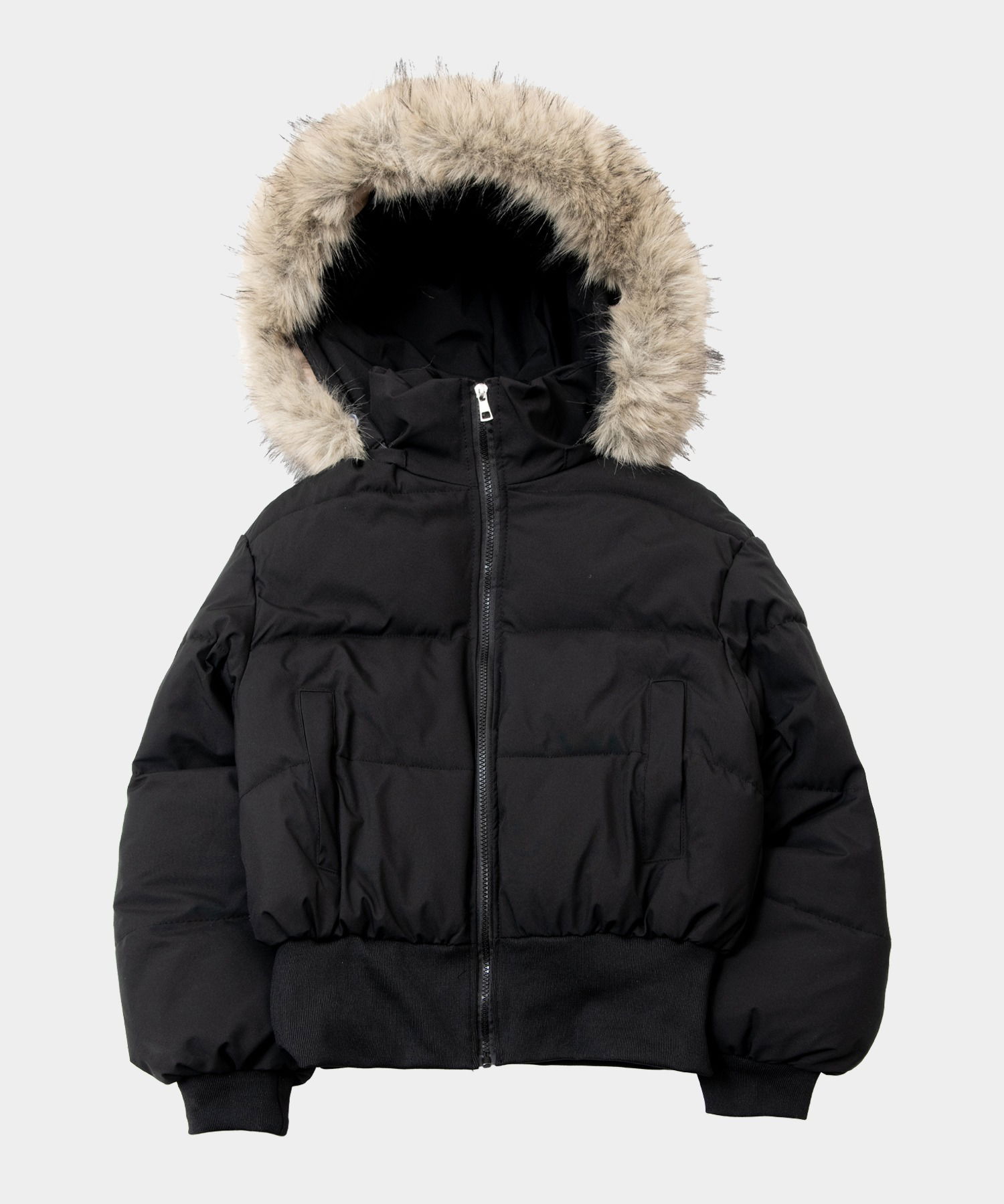 Hooded fur trimmed soft high-neck quilted semi-crop zip-up padded Jacket Puffer Jacket