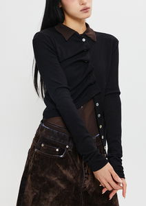 Button-up shirring cardigan