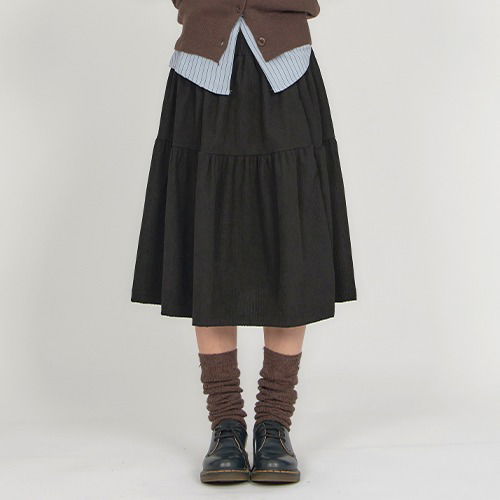 黑色燈芯絨中長裙SK021