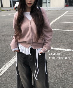 뮤드 프릴 레이어드 리본 긴팔 티셔츠 (3color)