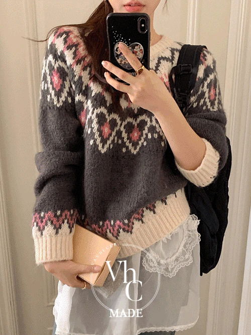 Loved Jacquard Round Neck Knitwear T#YW1389