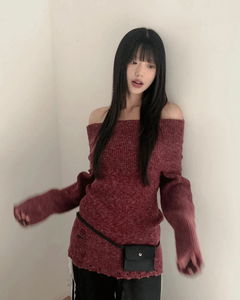 スミン ウールモヘアフォールドオフショルダーニット