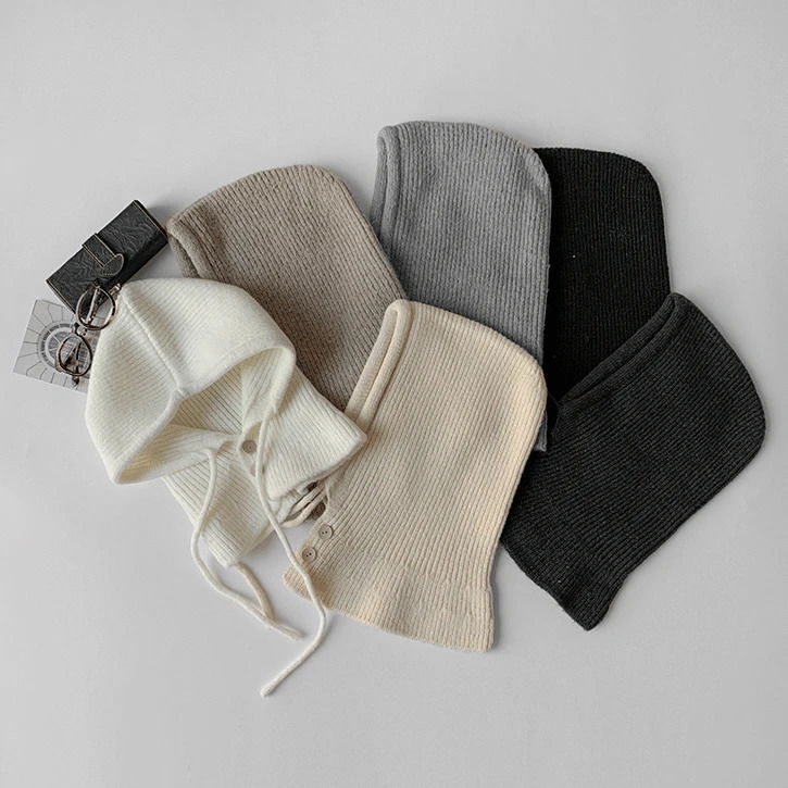 鈕扣設計針織巴拉克拉法帽