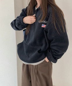 Counter Fleece Lettering Half-zip Up Sweatshirt