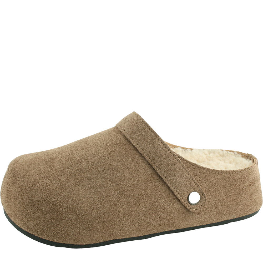 스웨이드 양털 플랫 뮬 블로퍼 5cm 베이지