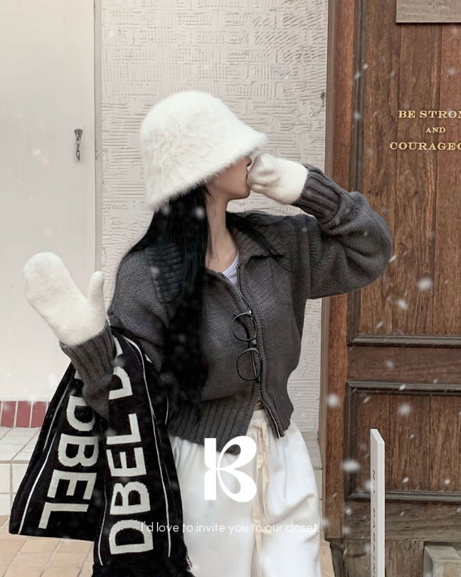 翻領拉鍊短版針織外套