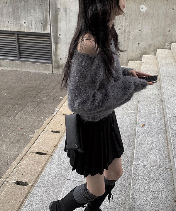 安格拉毛露肩針織衫2色