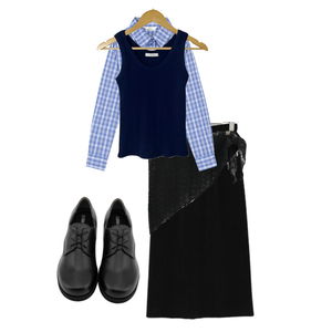 스커트,셔츠,슬리브리스 코디