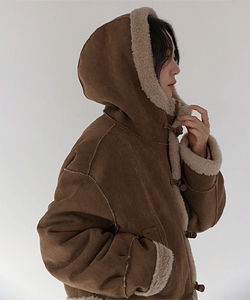 Bruty Hooded Suede Toggle Button Zip-Up Jumper