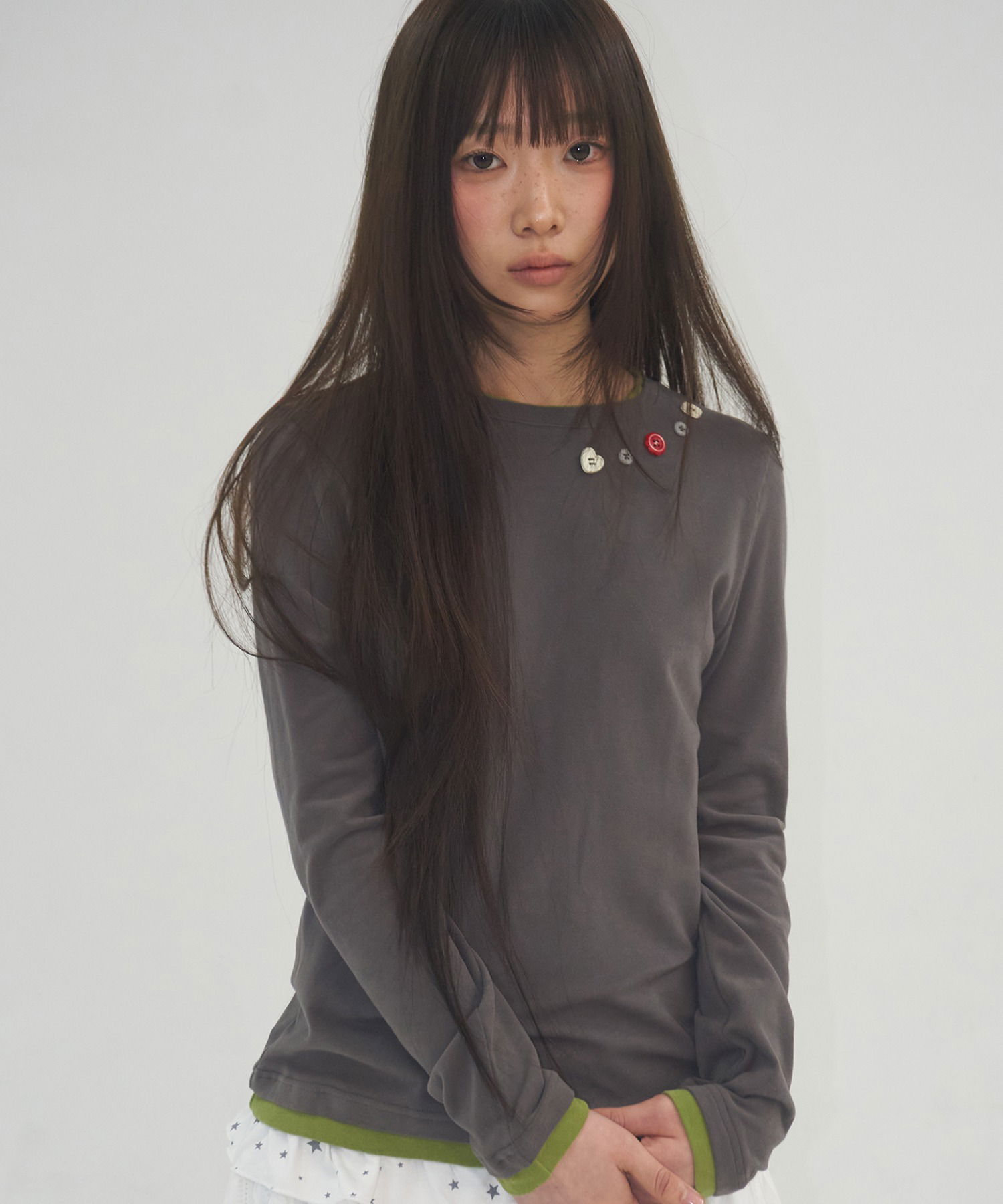 Soft color snap color blocking layered slim fit sleeveless t-shirt (Delayed delivery) 长袖上衣