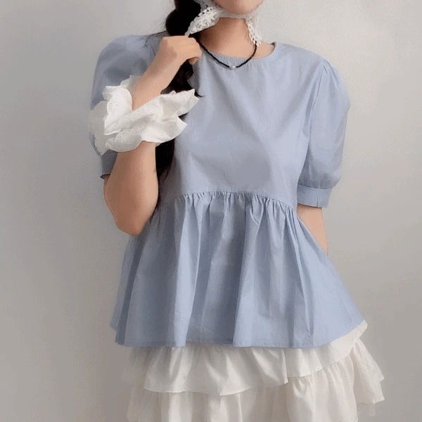 後排扣蓬袖層次感襯衫