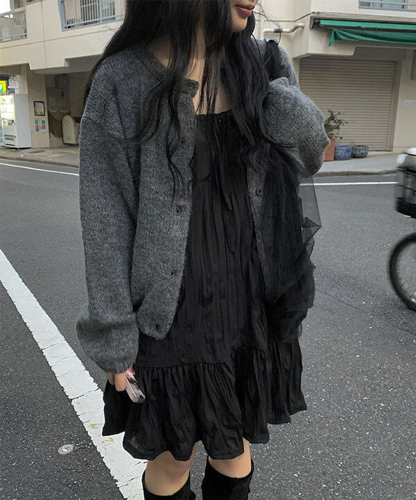 褶皺無袖迷你洋裝 (2color)