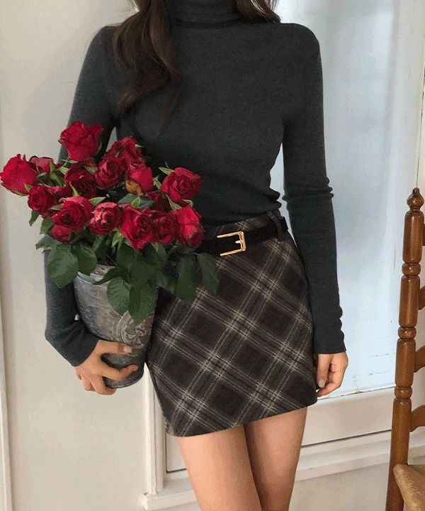 赫丁領格紋羊毛迷你裙