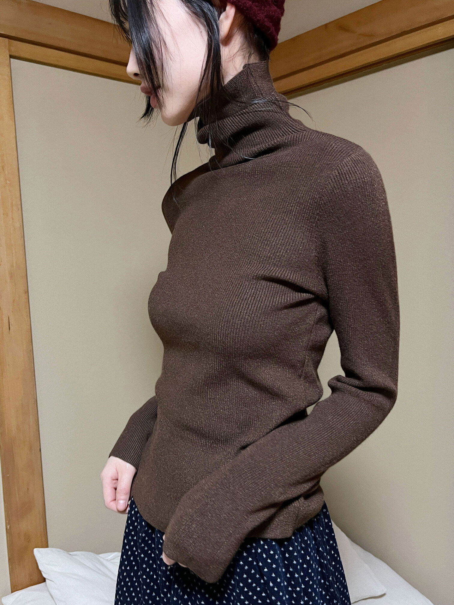 ビスコースカラーハイネックニット (当日発送)