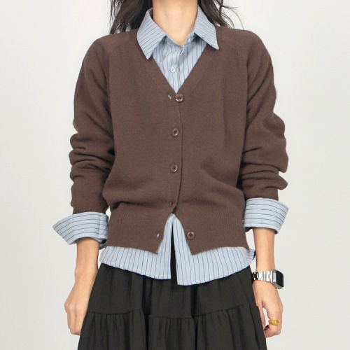 棕色V領學院針織外套CA012 (當日出貨)
