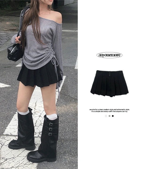 Mendy Button Pleated Mini Skirt 裙子