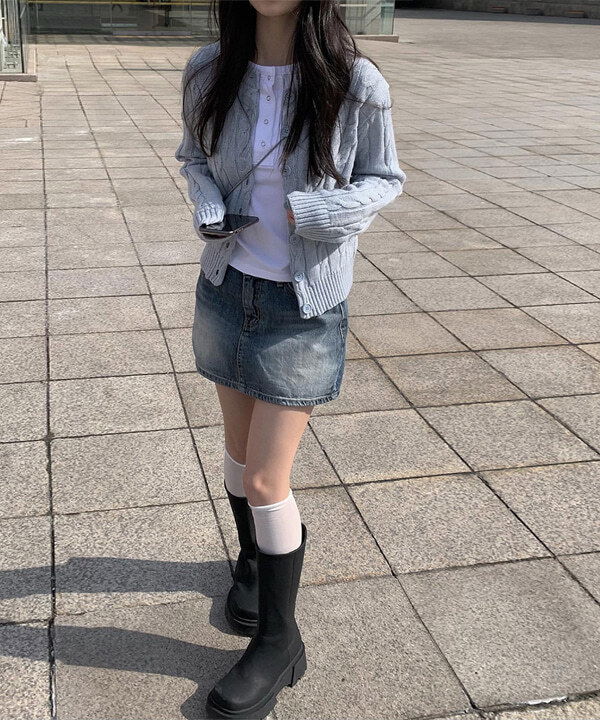 素色水洗牛仔短裙