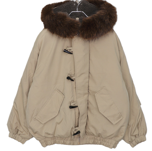 코론 떡볶이 벌룬 오버 퍼 후드 집업 패딩