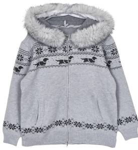 Snowflake Knit Fur Hood Zip-up ZI017