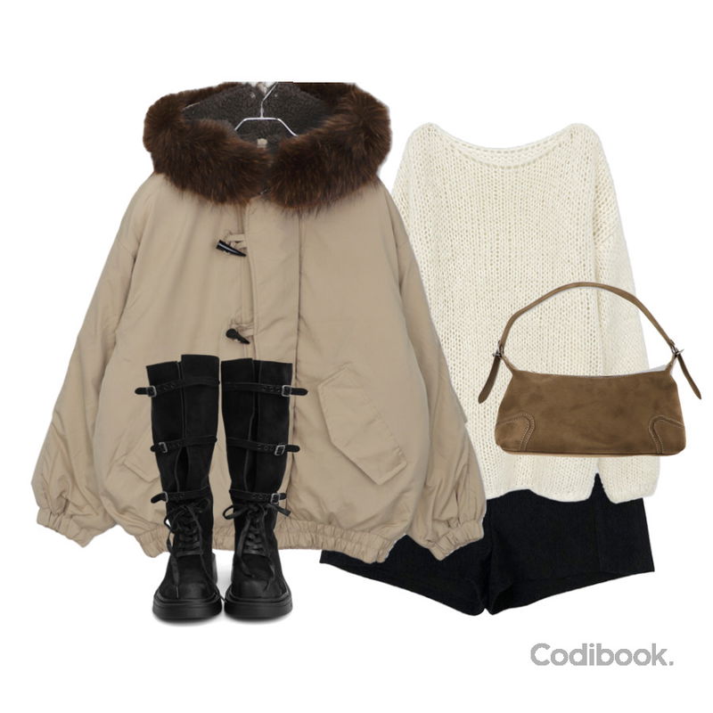 binary01 킬란 레이스업 스웨이드부츠,anyonemore 아서 코듀로이 라인 숏 팬츠 (3color),moaround 헤리오 루즈핏 보트넥 보카시 긴팔 니트 -5color등을 매치한 코디