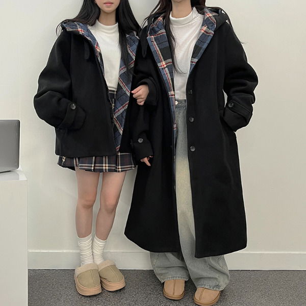 Half-check Hooded Short Coat