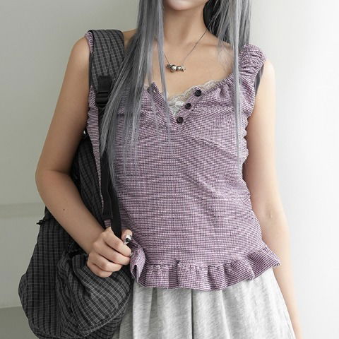 ヨウカフリル袖なしブラウス