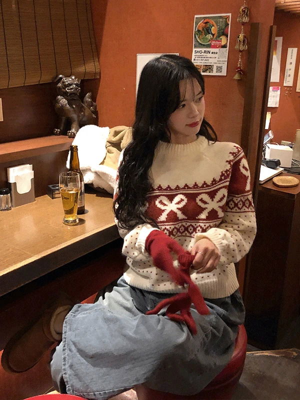 ベリーリボンノルディックニット