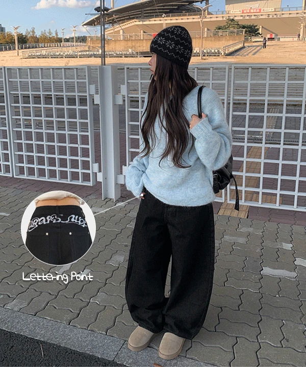 Oven Lettering Patch Denim Wide Pants 牛仔裤