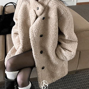 ビルツ羊毛ファースウェード裏地ムスタン ハイネックハーフコートジャケット ボア アウター ショートコート アバンギャルドオーバーサイズ