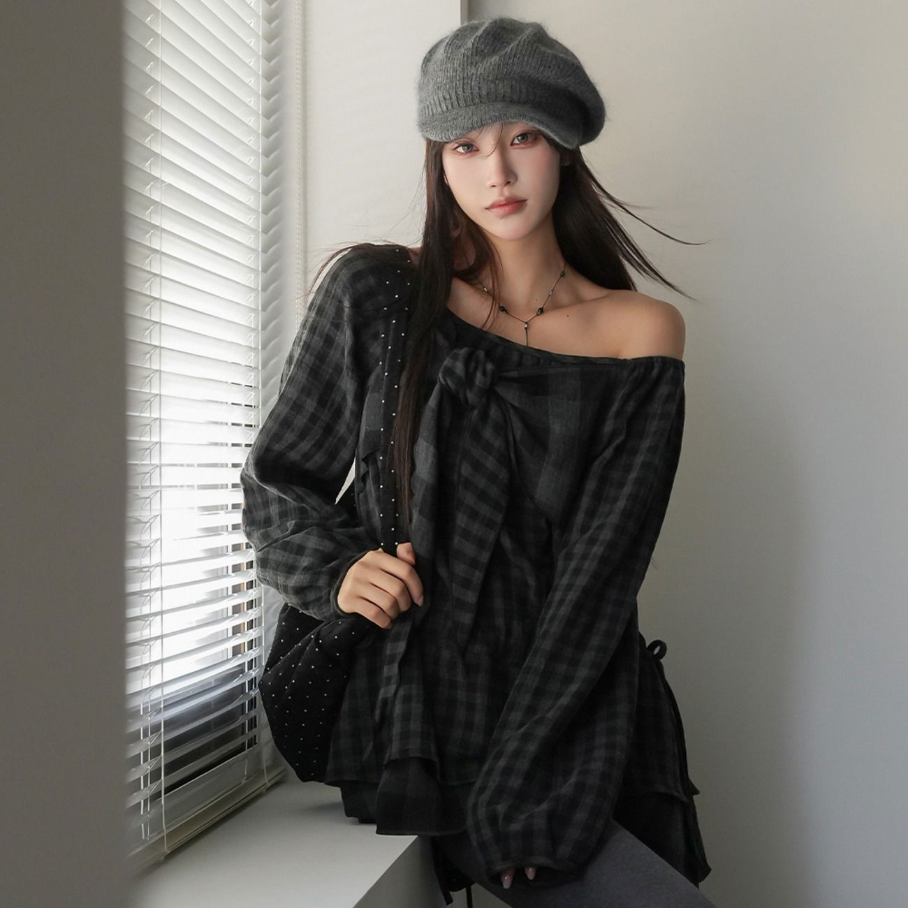 Teroba Check Ribbon Mini Dress