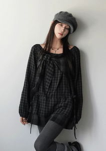 テロバチェックリボンミニワンピース