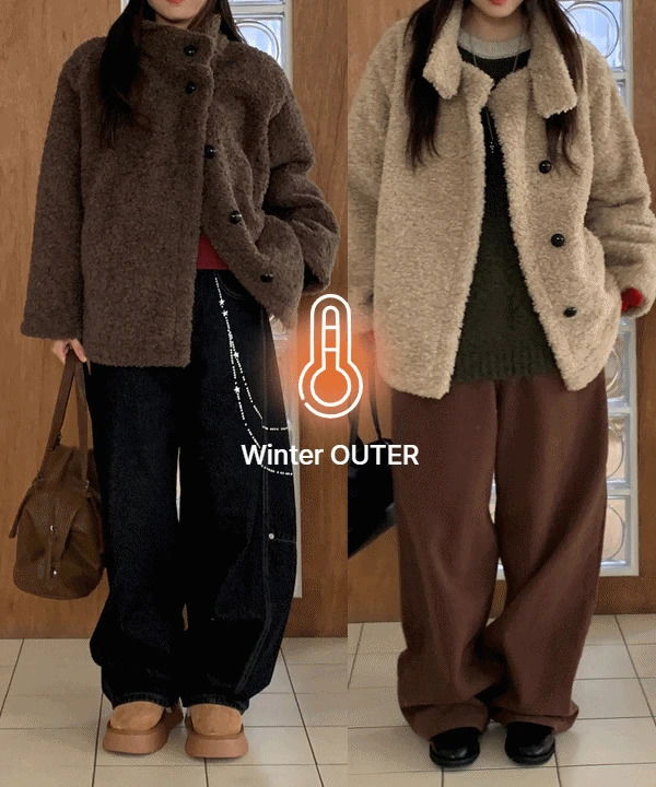 高領毛絨絨皮草外套半長版