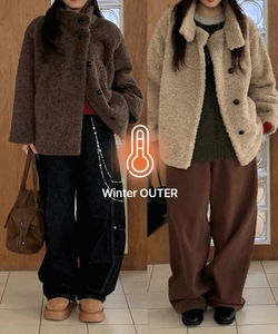 高領毛絨絨皮草外套半長版