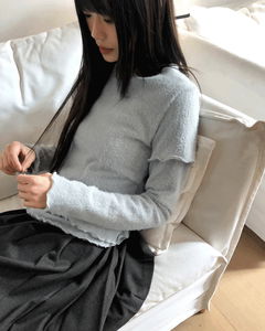 Depin Layered Two-Way Angora Short Sleeve Long Sleeve Frill T-Shirt