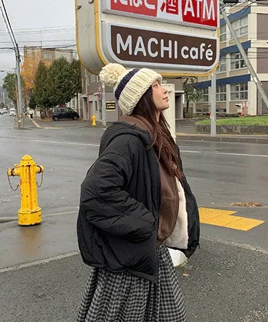 케브 포켓 후드 패딩 점퍼