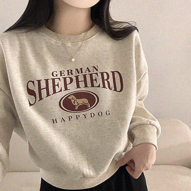 Shepherd Print Crop A-Line Fit Fleece-lined Sweatshirt 3 Colors 长袖上衣