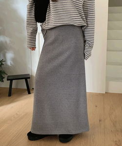 리엔트 밴딩 골지 A라인 겉기모 롱 스커트 -2color