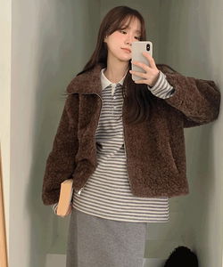 세니빈 뽀글이 퍼 카라 집업 점퍼 -4color