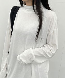 ~L size plain oversized Fleece-lined twill Turtleneck T-shirt