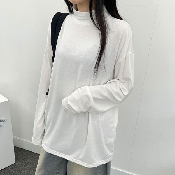 ~L size plain oversized Fleece-lined twill Turtleneck T-shirt 长袖上衣