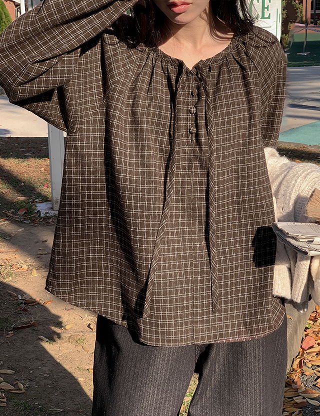 Chaine Round Neck Shirring Blouse 85049 雪紡襯衫