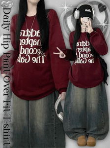 起毛バックプリントレタリングオーバーフィット長袖Tシャツ