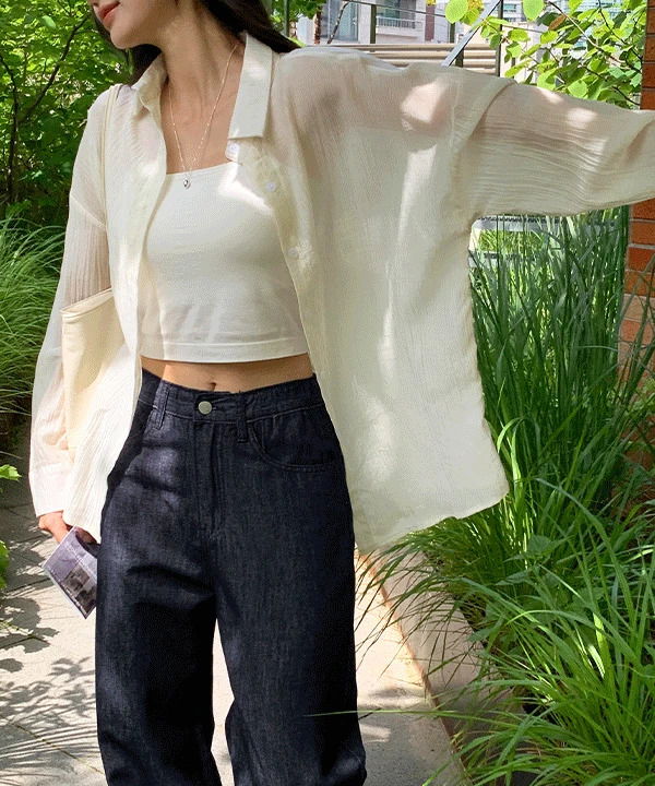 Hellison Loose-fit See-Through Long Sleeve Shirt - 4 Colors