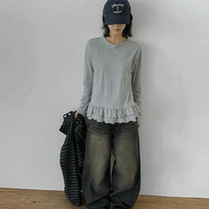 디우리 프릴 긴소매 티셔츠