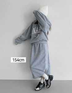 Fleece-lined fleece Sweatshirt& banded skirt set