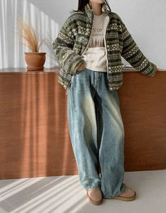 キャンパーフリースジャカードジップアップジャケット