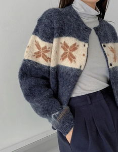 雪花提花圓領長版針織外套