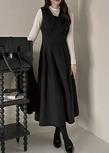 ピーチ起毛ラップスタイルビスチェロングドレスワンピース